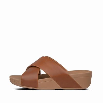 Fitflop Women's LULU Leather Cross Slides Sandals - Light Brown, ZG2140536